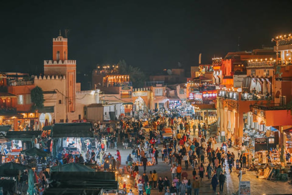 Crowded souk area in Marrakech